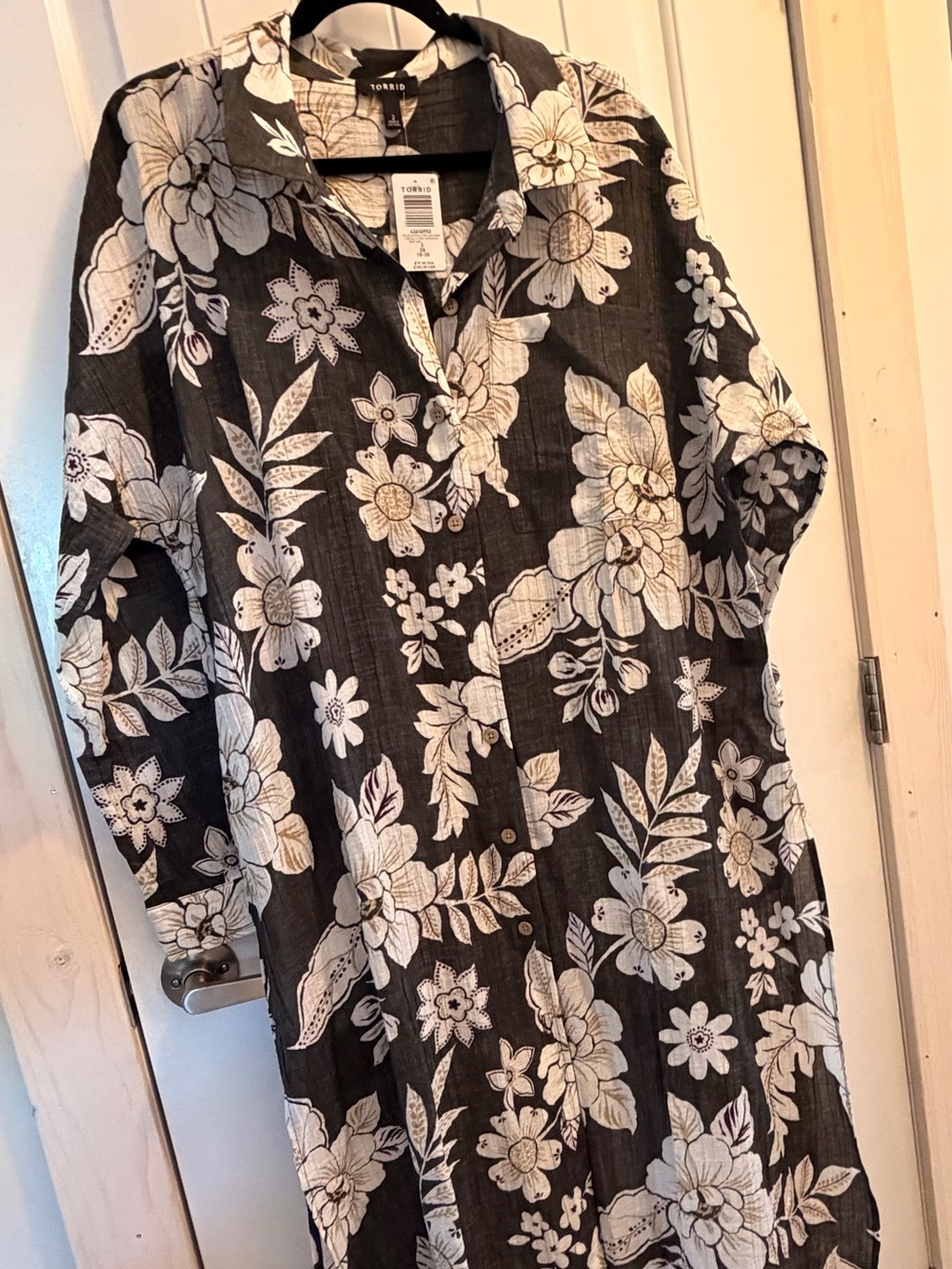torrid Gray Floral Button-Up Shirt Dress with Cream Blooms